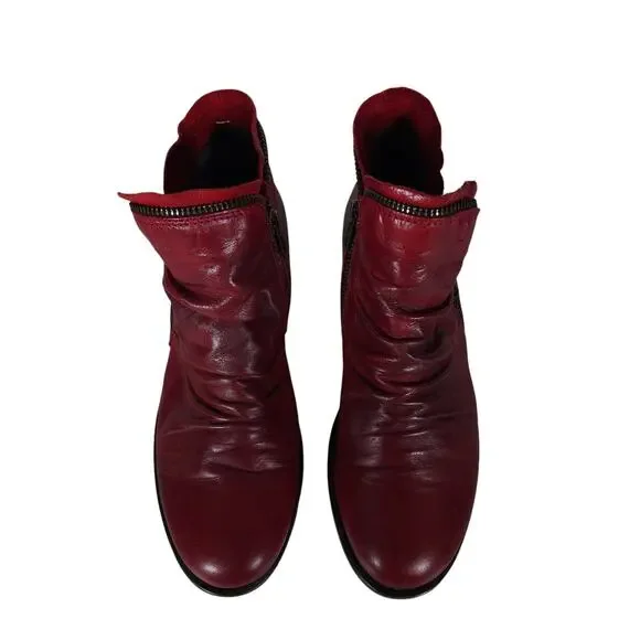 Miz Mooz Luna Ankle Boots 8 Red Leather Ruched Slouchy Relaxed Casual Chic - Picture 3 of 11